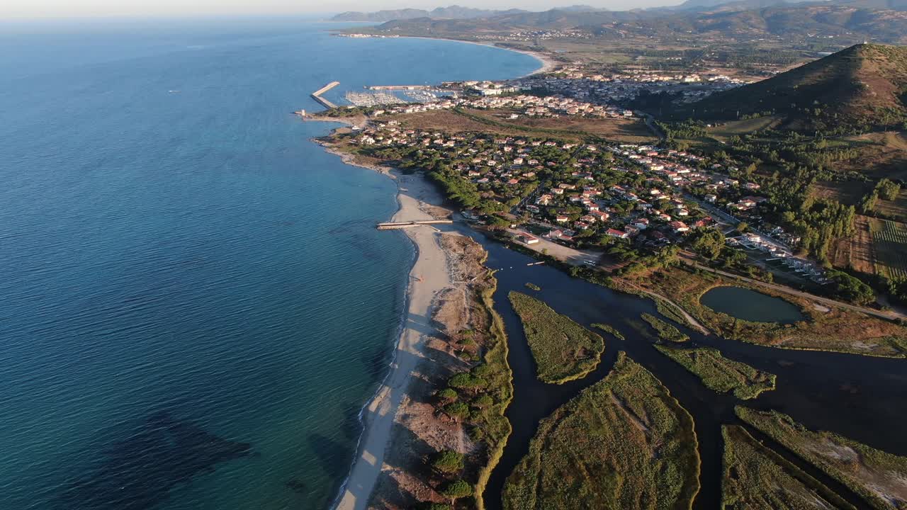 Forward movement, aerial view of the coast in Sardinia