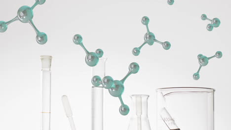 animation of molecules over laboratory dishes on white background