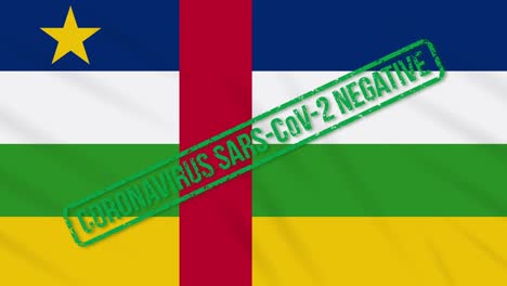 central african republic swaying flag with green stamp of freedom from coronavirus, loop