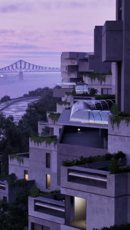 habitat 67 in montreal at sunset