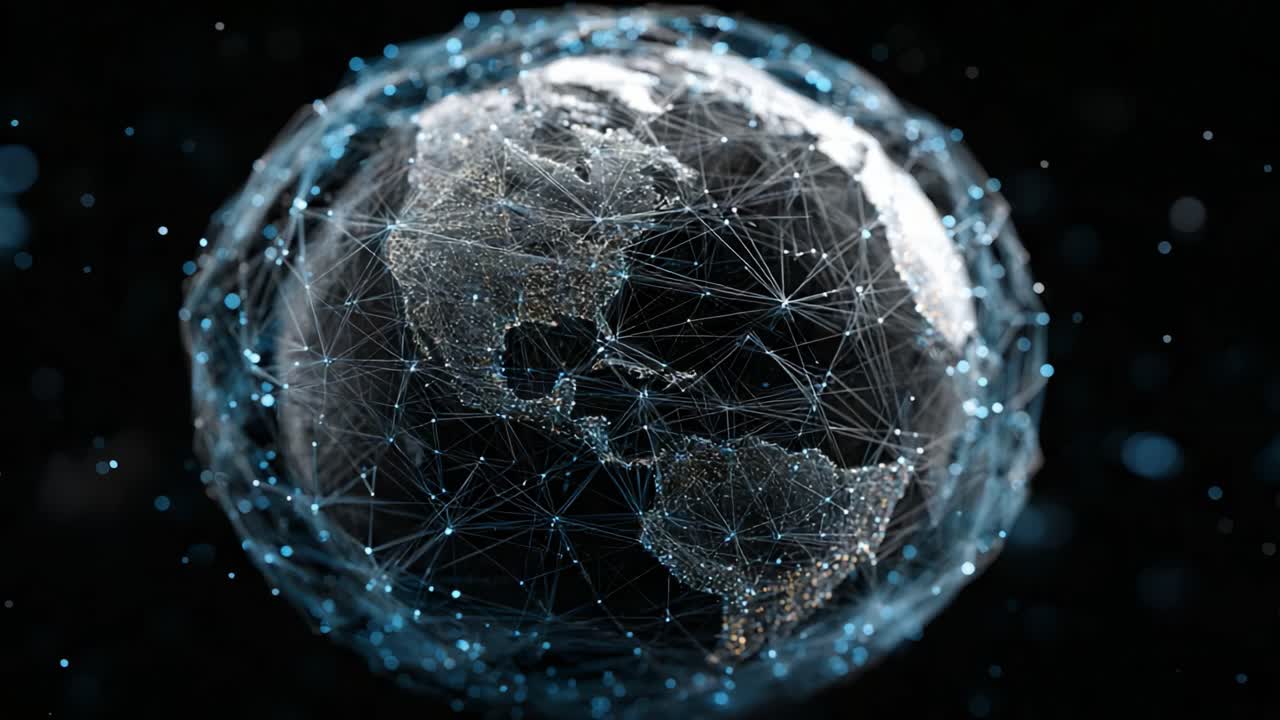 A Captivating Digital Representation of Earth Displaying a Network of Connections That Illustrates Global Communication and Technological Interconnectivity