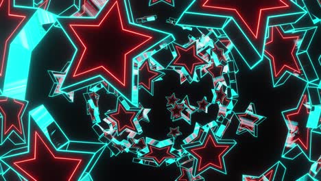 rotate and move neon glowing stars. vj loop animation for clips and holiday decorations.