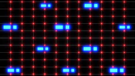 vibrant grid of illuminated blue and red squares on black background