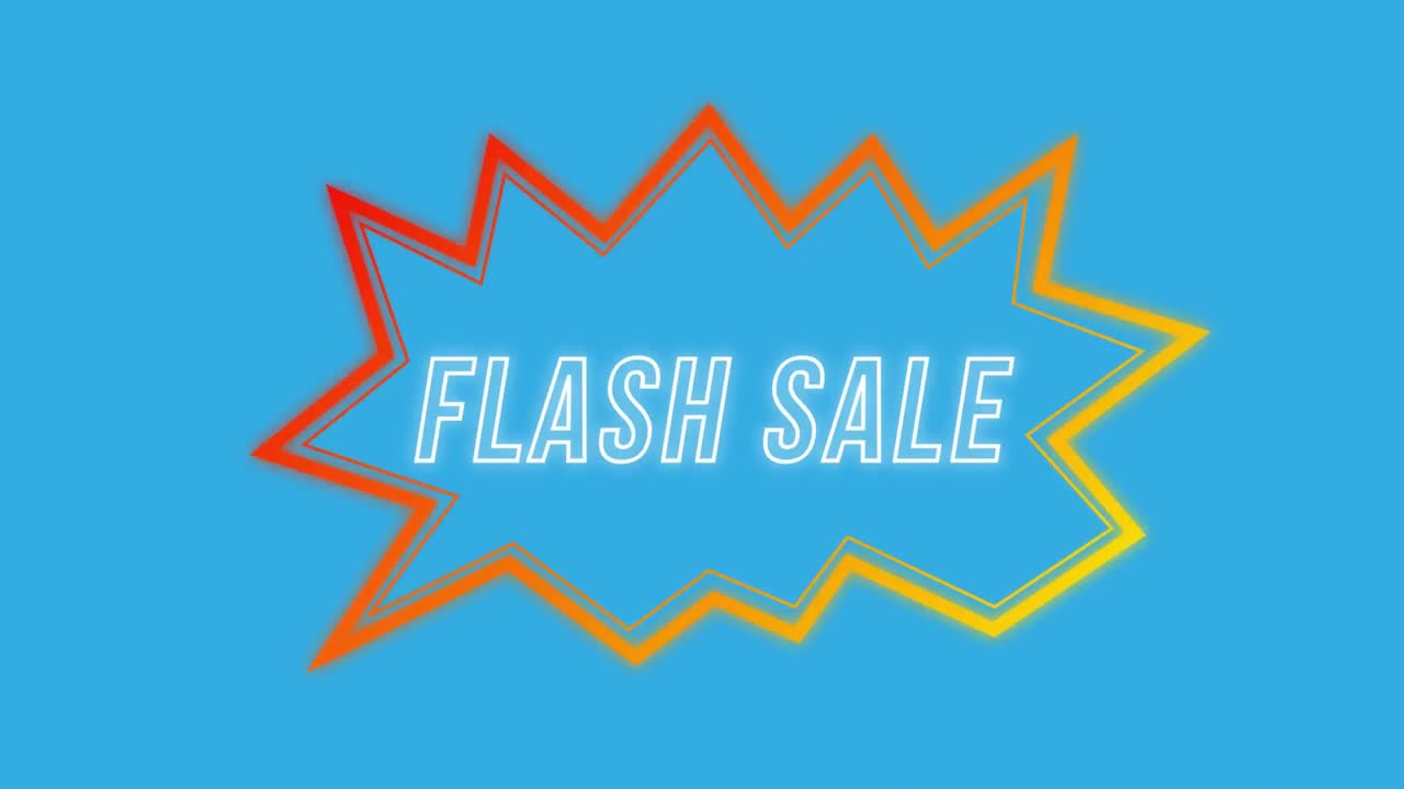 파란색 배경의 연설 거품에서 플래시 판매 그래픽