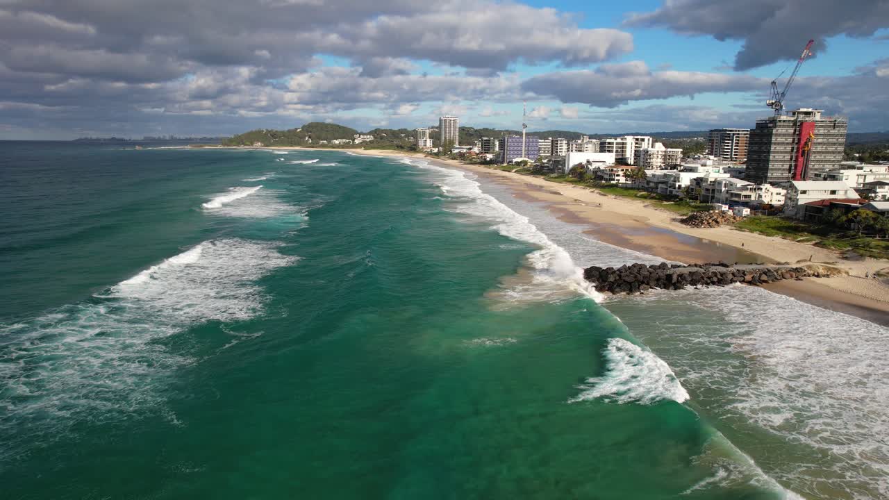 Scenic Ocean In Palm Beach, Gold Coast, Queensland, Australia - Aerial Pullback