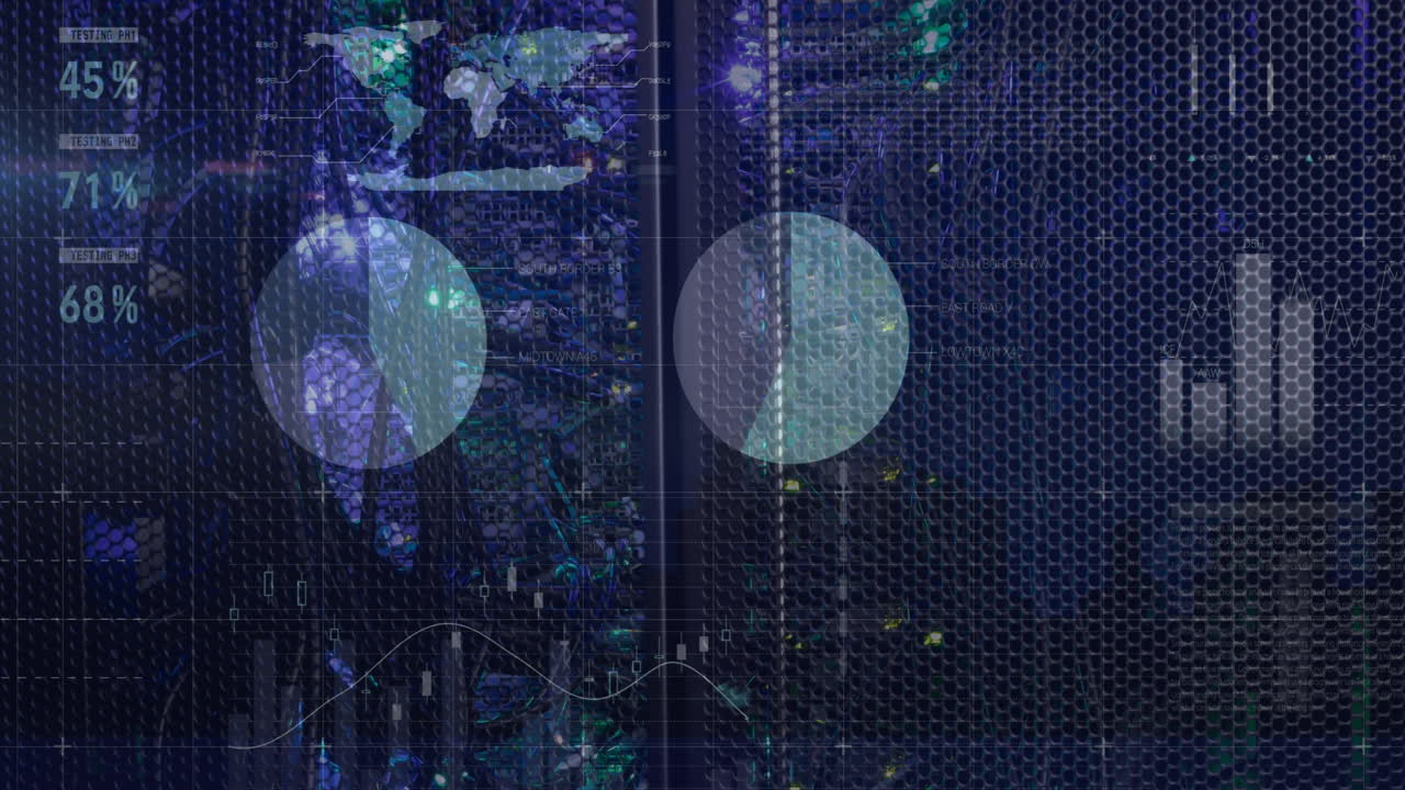 Animation of statistical data processing against computer server room