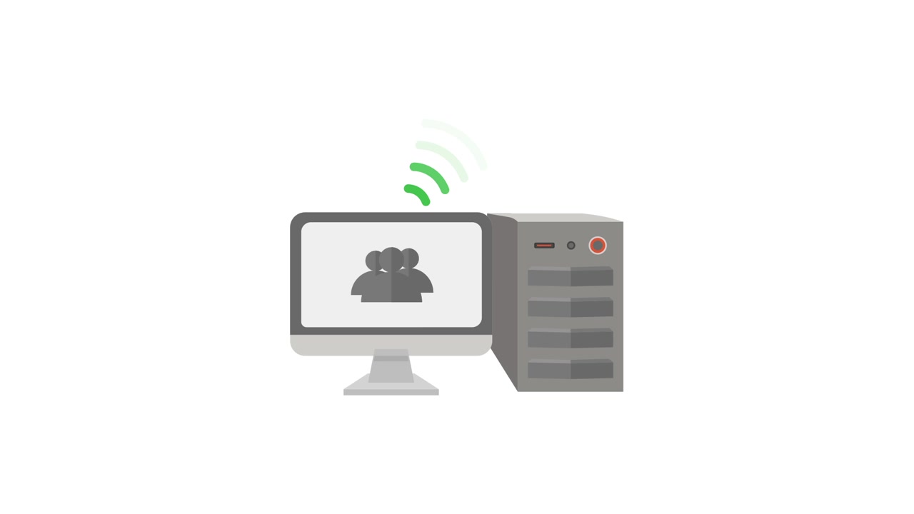 Animated Computer and Server with Network Connection and User Icons