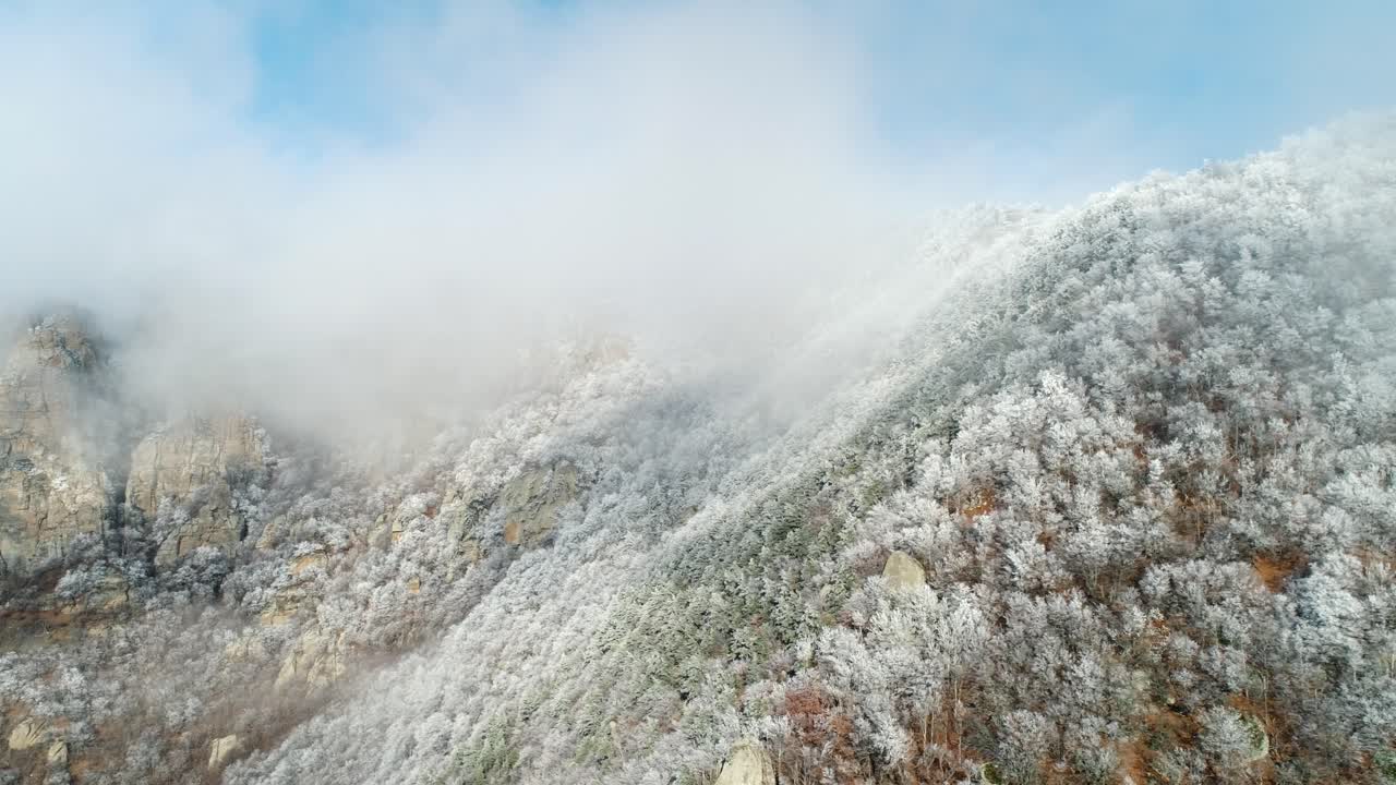 겨울의 산악 안개 풍경