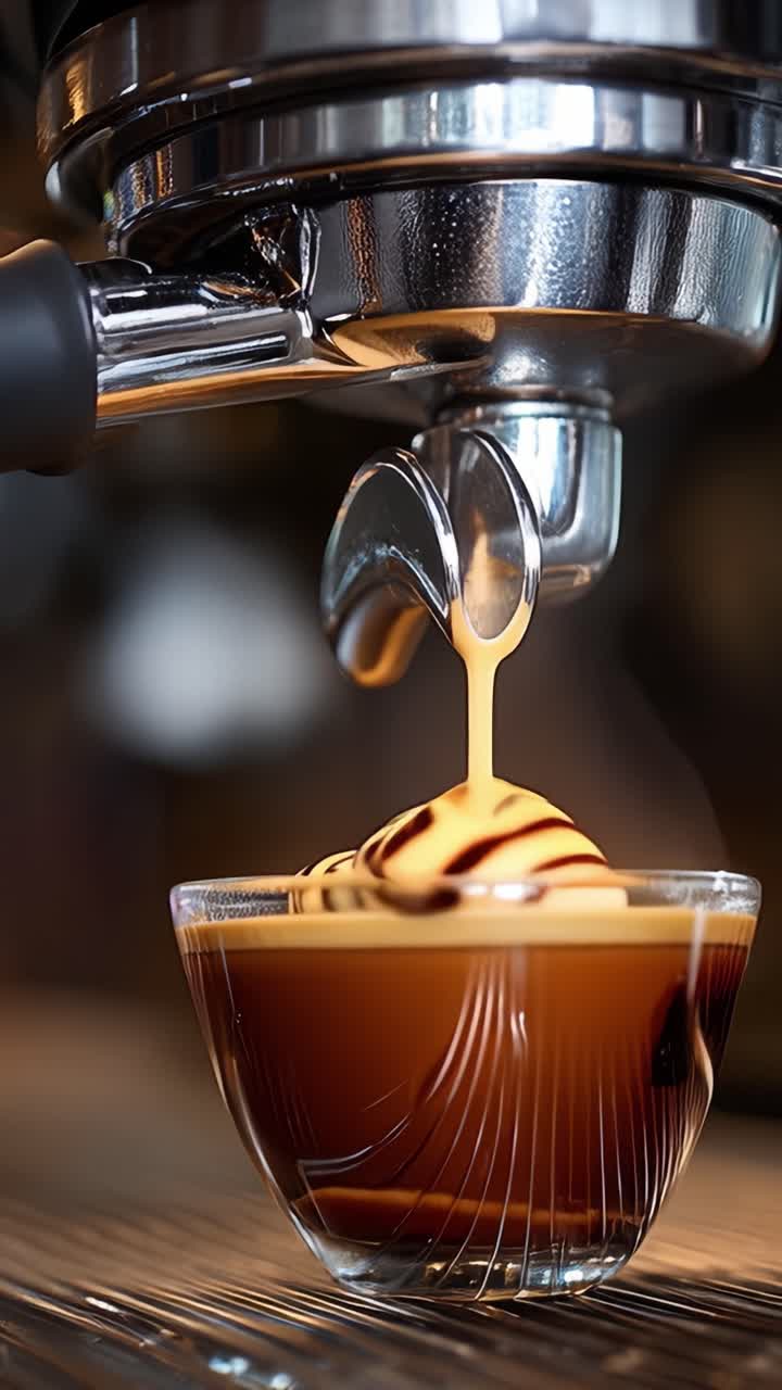 Preparazione di un ricco espresso: un viaggio sequenziale di estrazione dalla miscela scura alla delizia cremosa con una versata perfetta e sapori stuzzicanti, catturati in immagini.