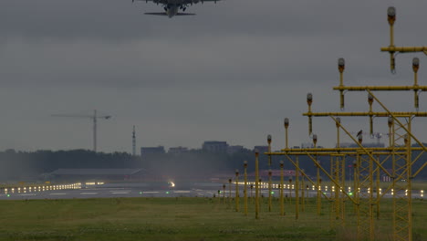 airplane taking off on an overcast day