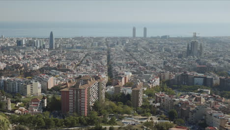 Aerial-view-of-Barcelona-city,-Spain.Panoramic-view-of-city-buildings-at-daytime
