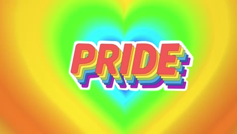 animation of pride text over rainbow background