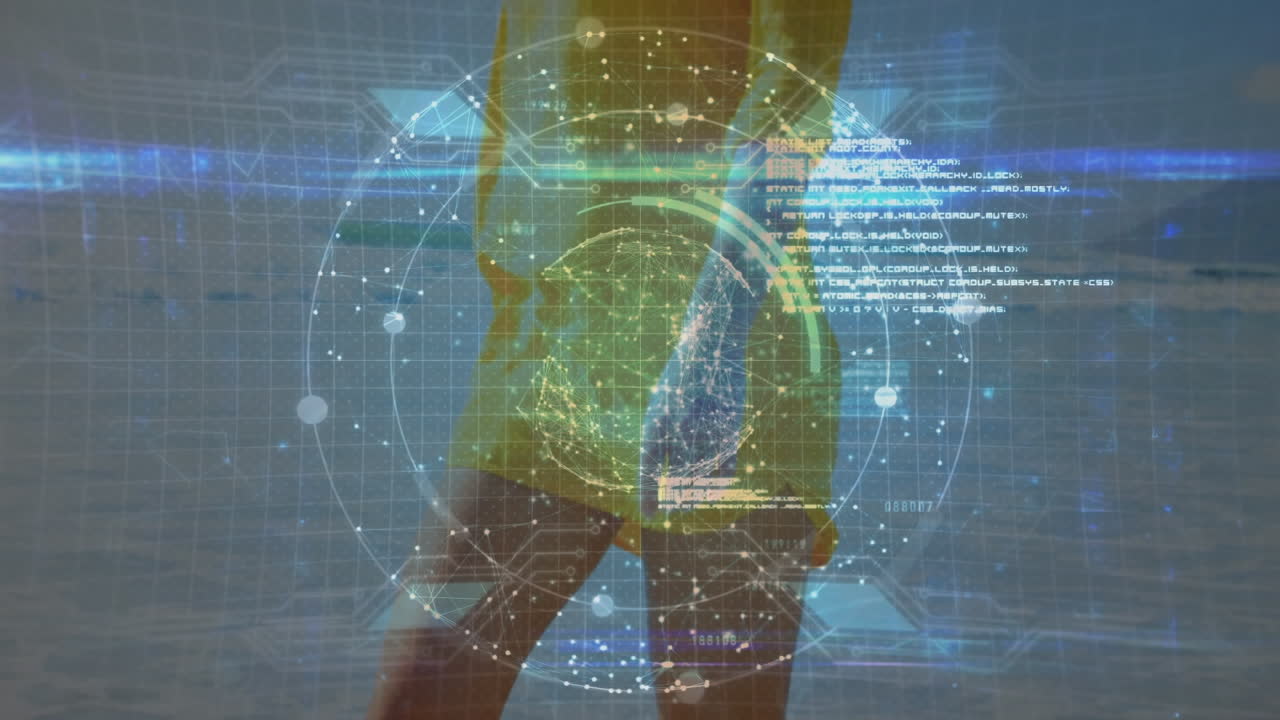 Animation of globe of network of connections over human brain against dark background