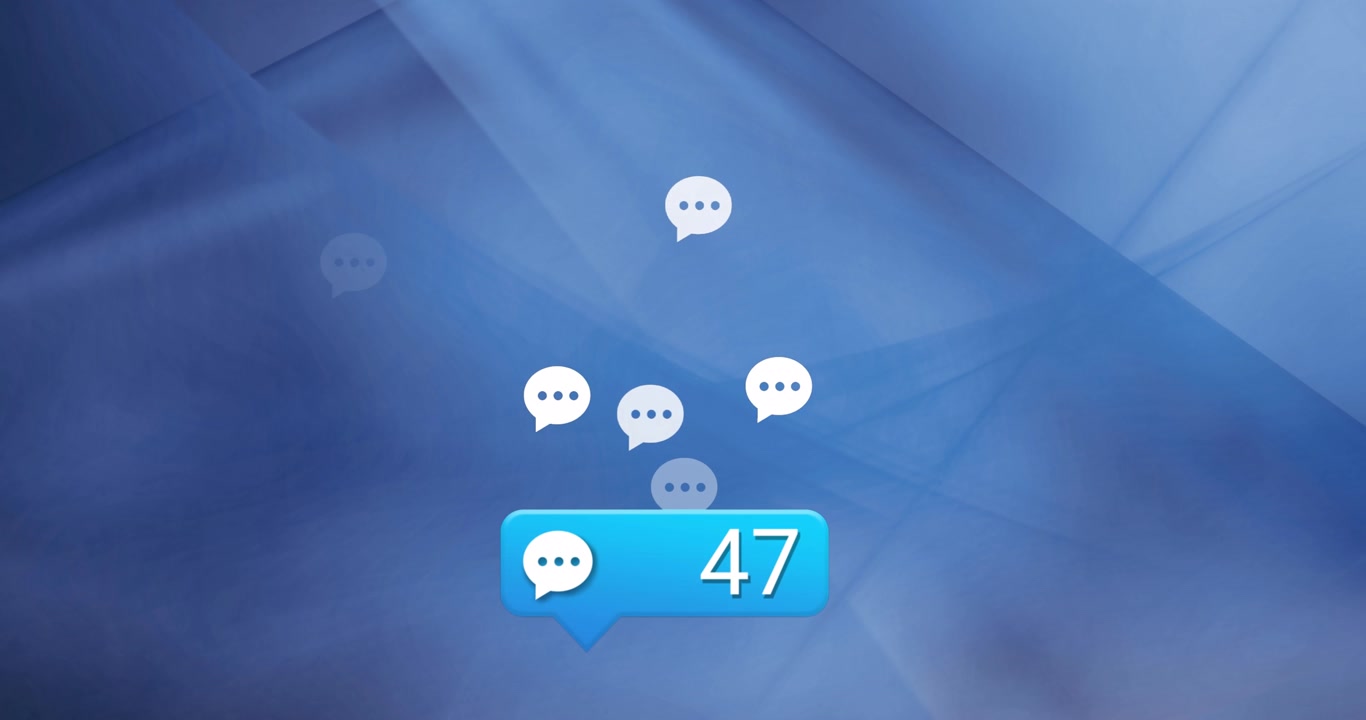 Animation of network of connections with icons and numbers over blue background