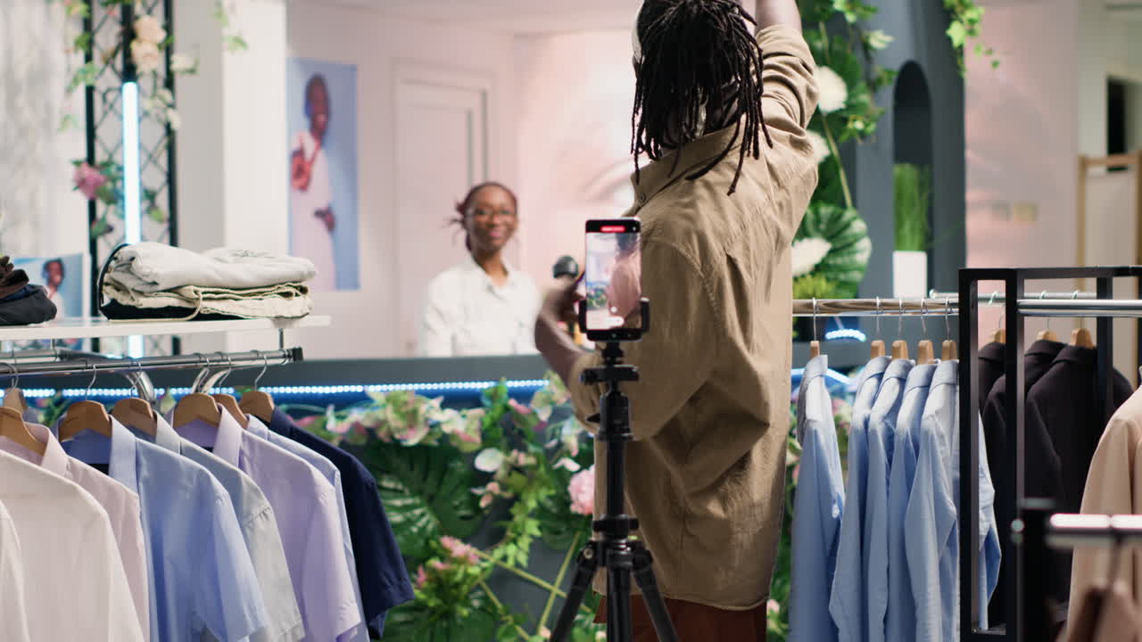 Influencer advertising clothes in store