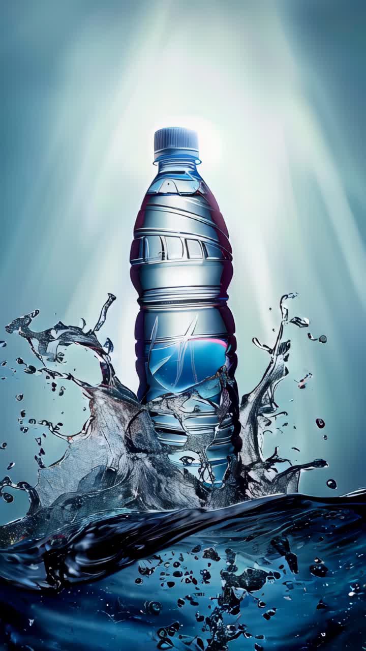 Plastic water bottle with water splash background