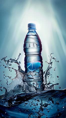 plastic water bottle with water splash background