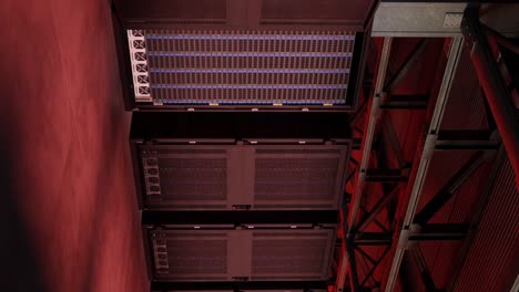 red alarm light in server room during cyber attack, digital render in vertical