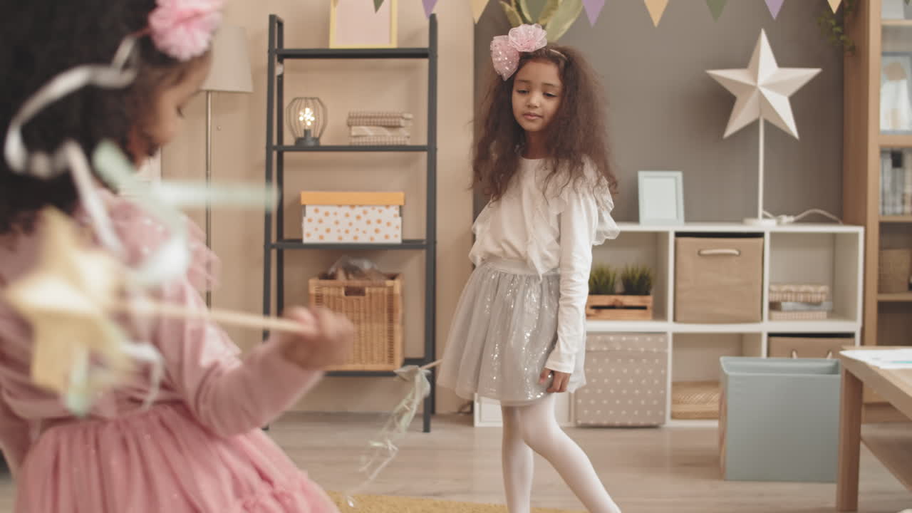 Mixed-Race Girl in Sparkly Layered Skirt