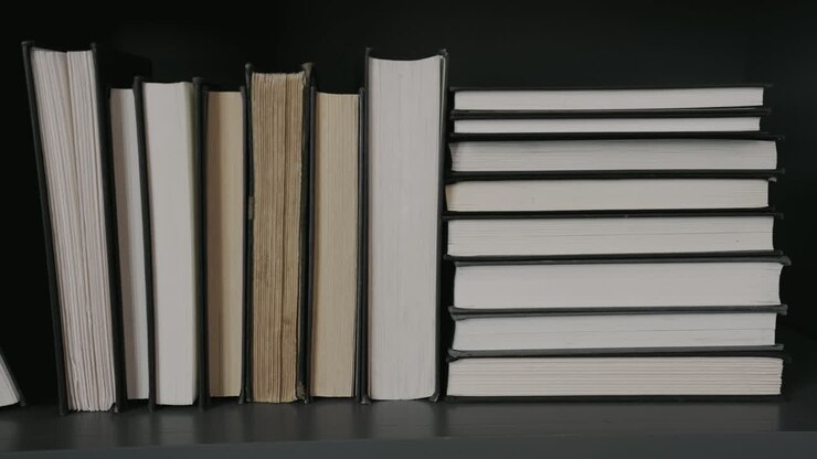 libri impilati sugli scaffali all'interno della biblioteca di una casa