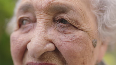 close up portrait of frail elderly woman thinking of memories looking at camera pensive contemplative