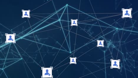 red de iconos digitales y red brillante de conexiones contra un fondo azul