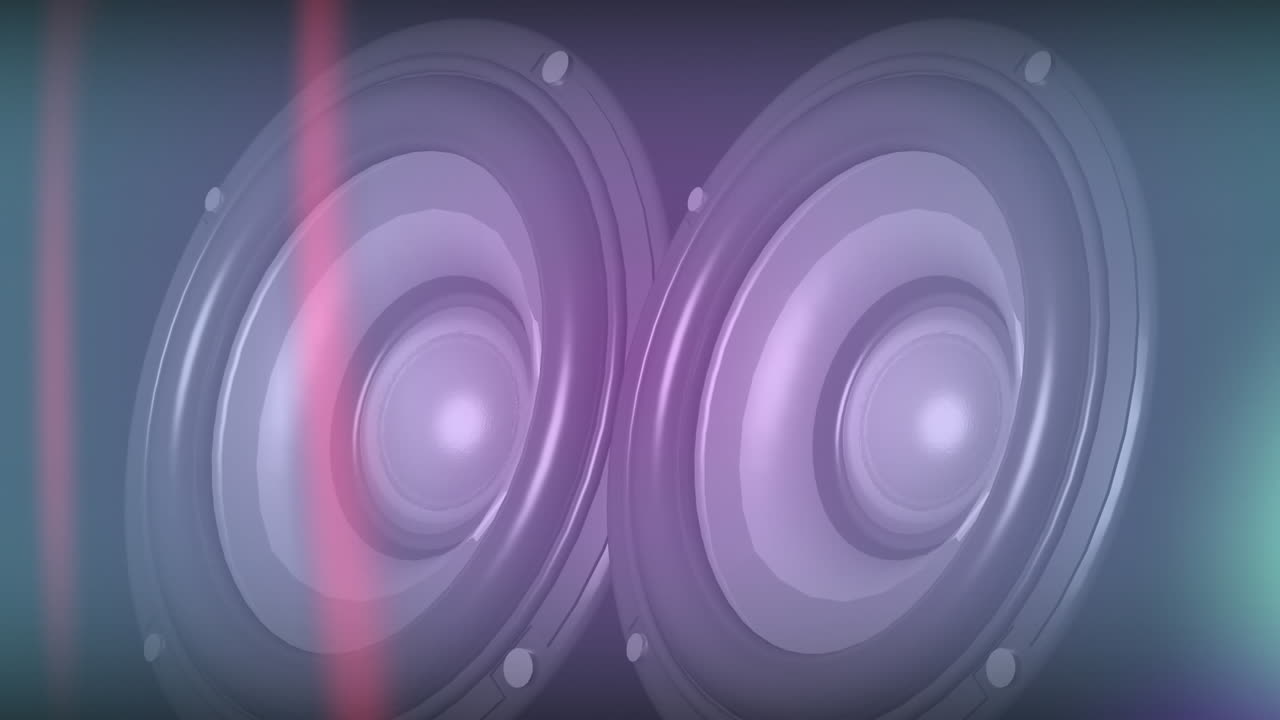 animación de dos altavoces de sonido rebotando y estallando sobre un fondo negro