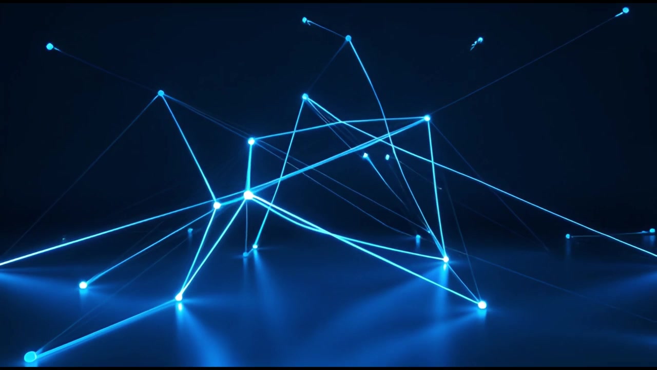 Abstract Glowing Blue Network Lines Connecting in Dark Space