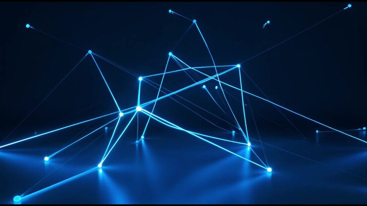 Abstract Glowing Blue Network Lines Connecting in Dark Space