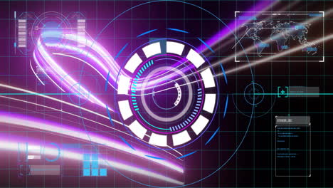 Animation-Von-Diagramm,-Karte,-Ladekreisen-Im-Lichtbogenreaktor-über-Dynamischen-Wellen-Vor-Schwarzem-Hintergrund