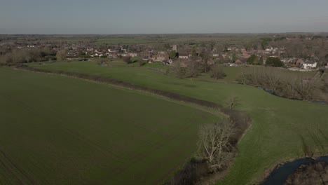 Long-Itchington-Aldea-Iglesia-Río-Itchen-Aéreo-Paisaje-Invierno-Warwickshire