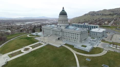 close up aerial shot of the utah state capitol building