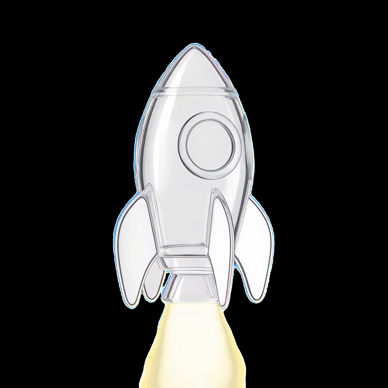 Transparent rocket launching skyward animated overlay, transparent 4K video, alpha channel, ProRes