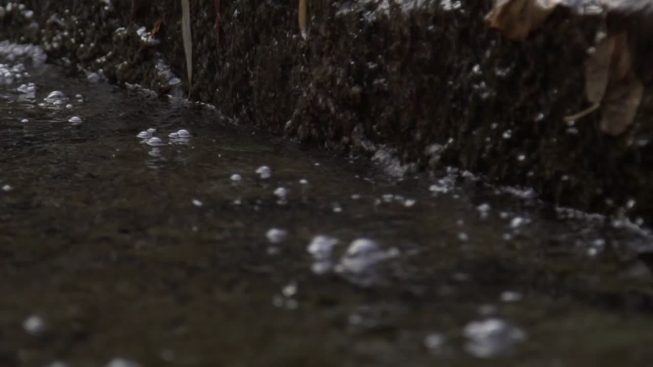 Water Flowing with Ripples and Current at Cullen Gardens Central Park, Close Up Shot in Whitby, Canada
