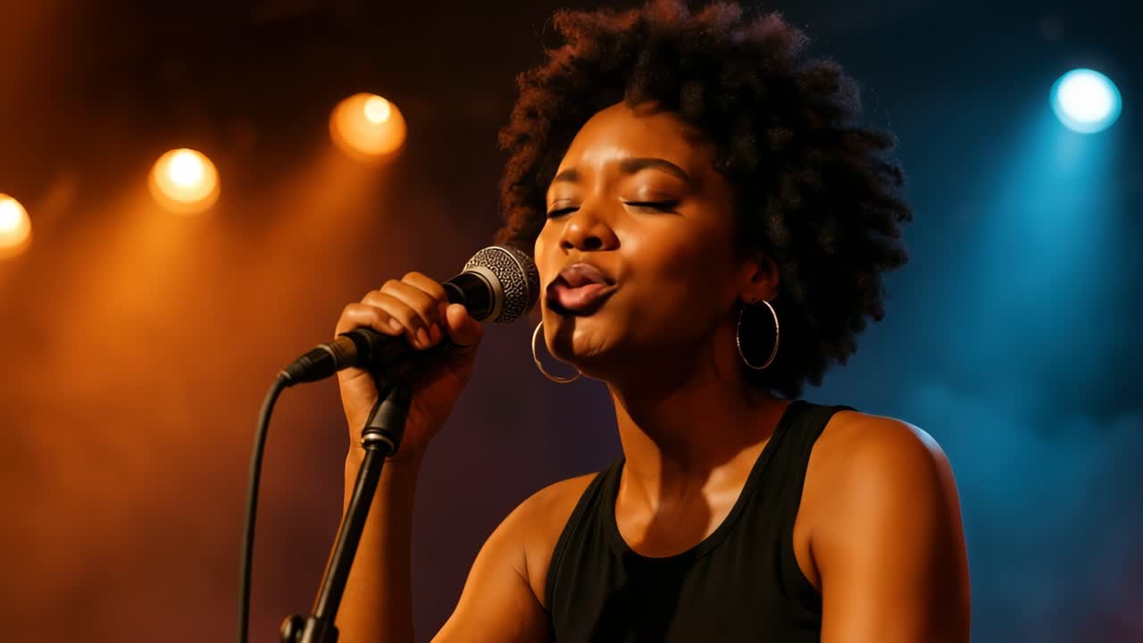 Dynamic video concept of a singer performing passionately on stage