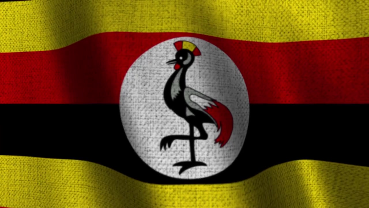 Realistisk baggrund med Ugandas flag i stof.