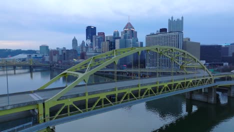 aerial shot of fort duquesne bridge in pittsburgh