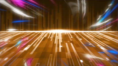 colorful streaks and glowing lines animation over digital grid background