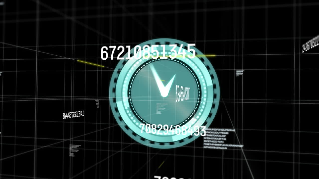 Animation of changing numbers over neon ticking clock and light trails against black background