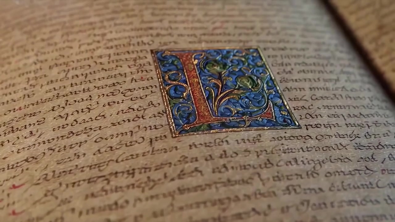 Misterioso libro antico con pagine che si sfogliano in una biblioteca illuminata a lume di candela