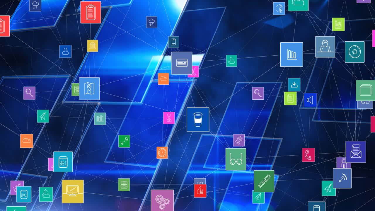 Animation of network of connections with digital icons