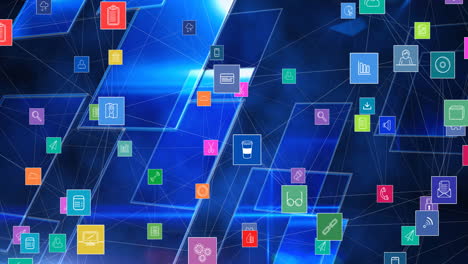 animación de la red de conexiones con iconos digitales