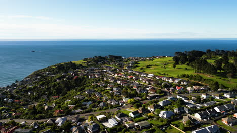 aerial, drone view over dunedin in new zealand