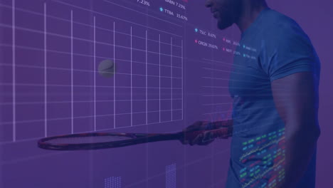 animación del procesamiento de datos financieros sobre un jugador de tenis caucásico