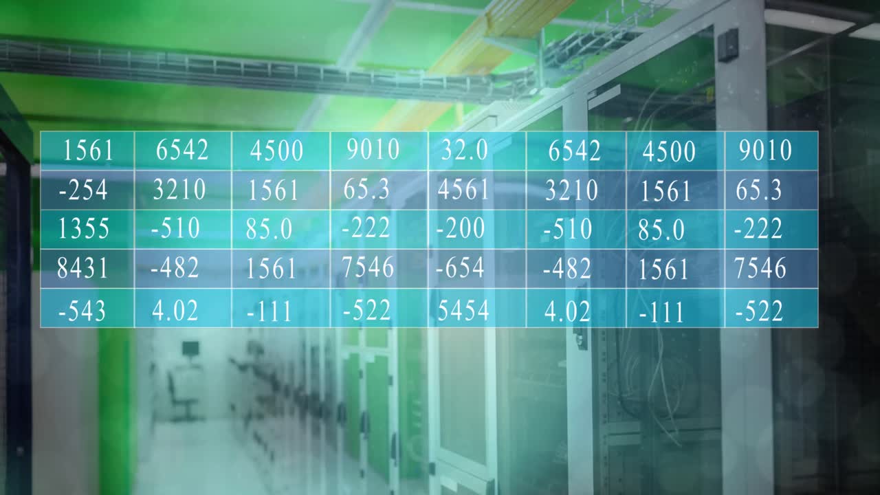 통계 데이터 처리의 애니메이션과 컴퓨터 서버 방에 대한  ⁇  반점