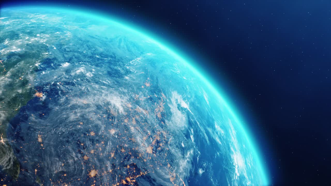 우주에서 축을 중심으로 회전하는 지구와 별의 루프 애니메이션