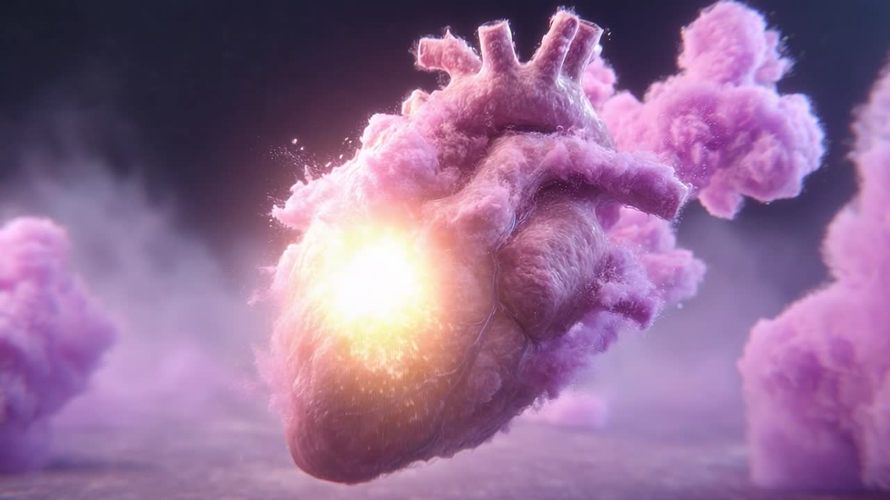 A Surreal Representation of a Heart Surrounded by Ethereal Smoke, Illuminating with a Brilliant Burst of Light, Reflecting the Essence of Vitality and Emotion