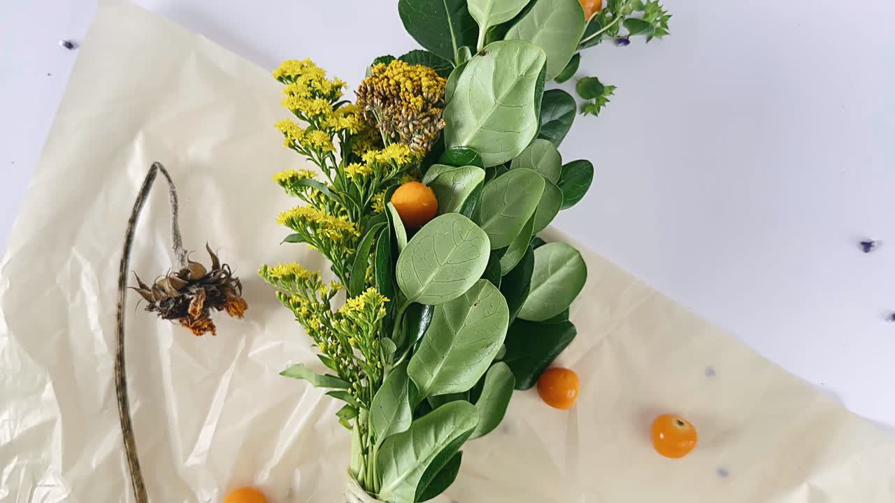 Arrangement of Fruits, Flowers and Plants on White Background