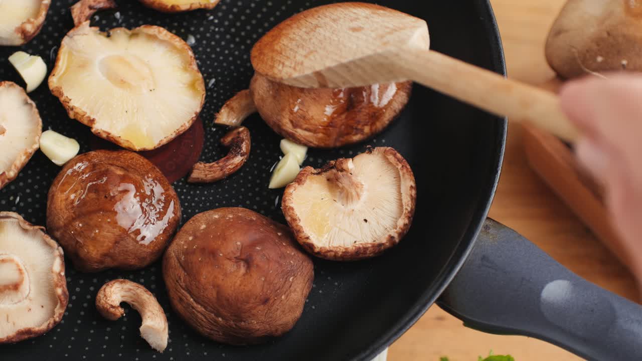 Cooking Shiitake Mushrooms in a Pan