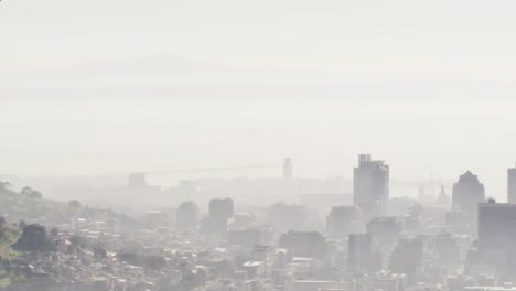 animación de formas abstractas rojas en un patrón sin costuras contra la vista aérea del paisaje urbano.